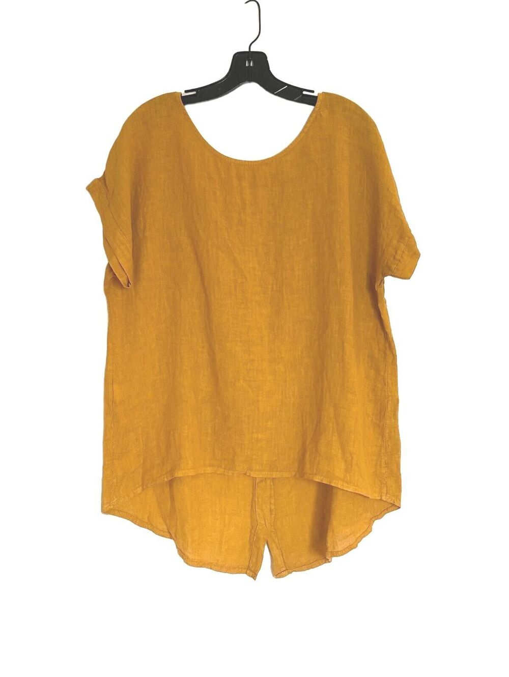Enzo Millennio Women Mustard 100% Linen Blouse Top High Low Made in Italy - L
